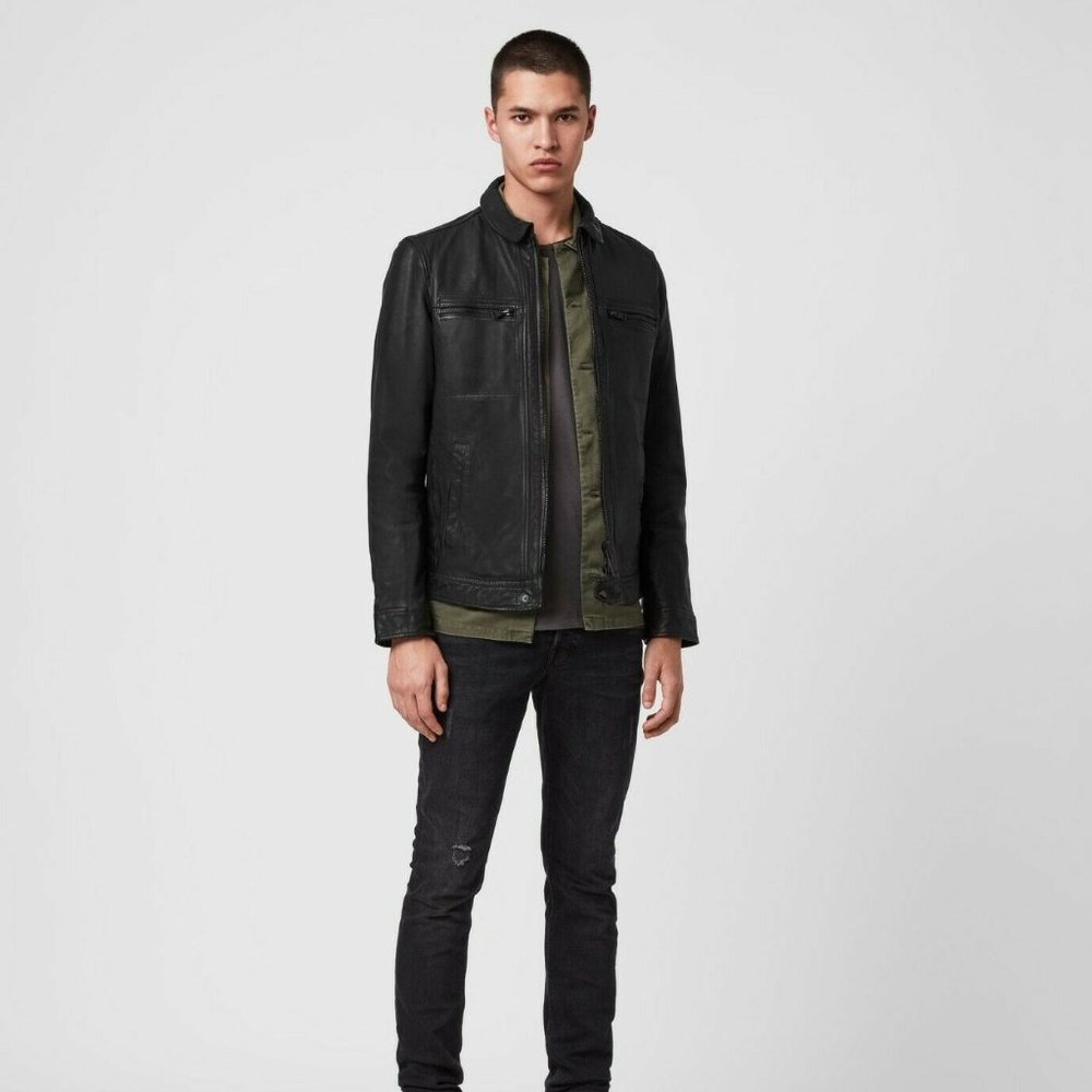AllSaints Mens Lark Leather Jacket - S. NWT Black